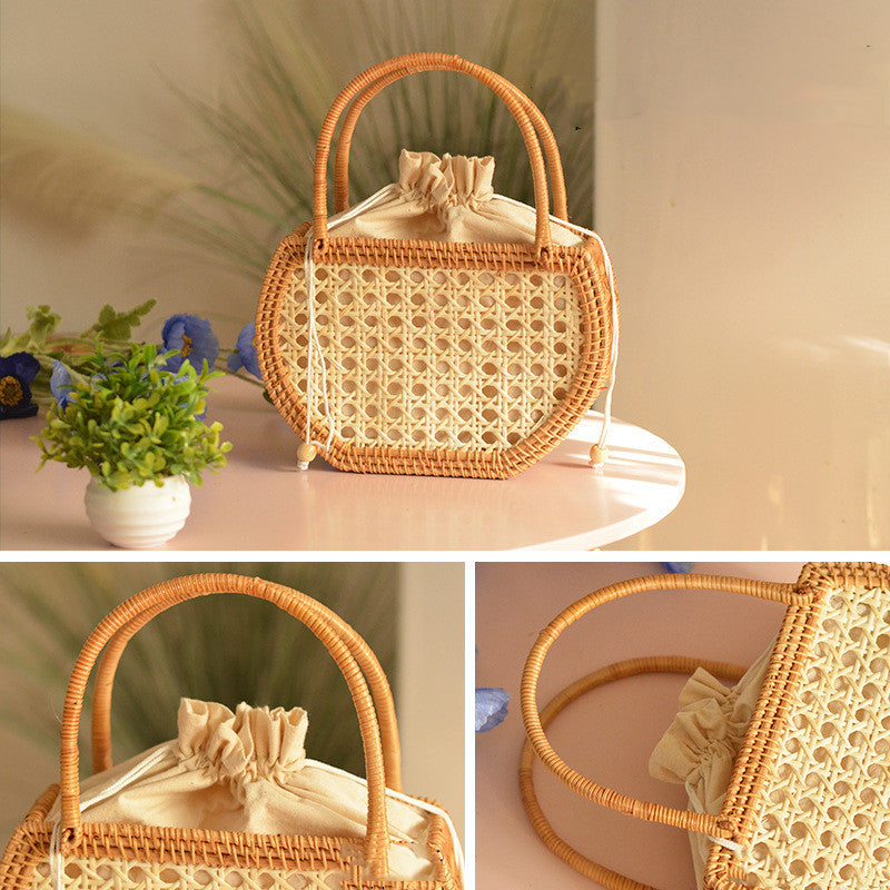 Storage Picnic Outing Basket Hand-woven Rattan Handbag greenroot living