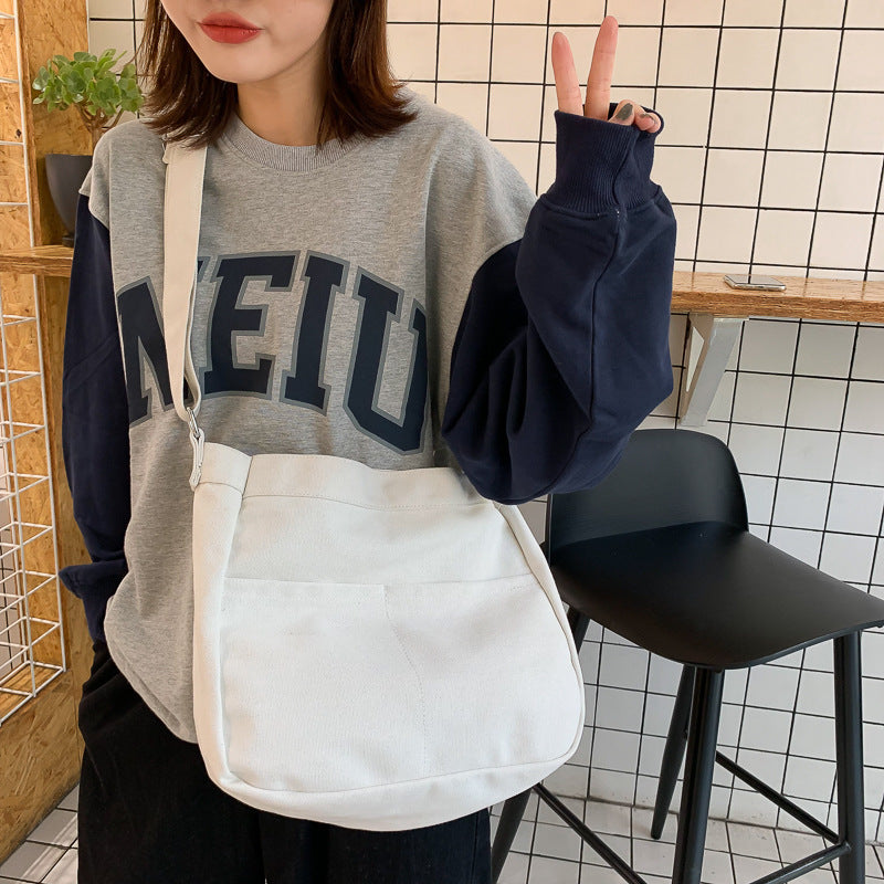 Canvas Shopping Bags Hasp Student Ulzzang BF Solid Book Bag All-Match Large Capacity Crossbody Harajuku Tote-Bags Ins Fashion greenroot living