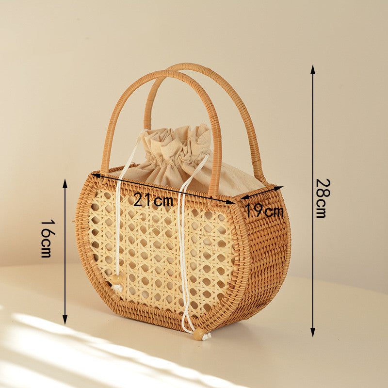 Storage Picnic Outing Basket Hand-woven Rattan Handbag greenroot living