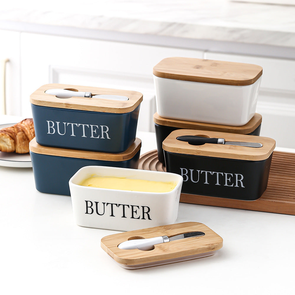Butter Box Sealed Can Butter Bamboo Cover Cheese With Knife greenroot living