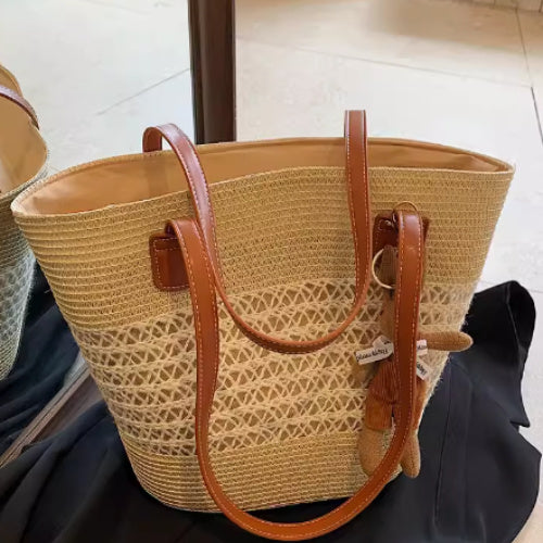 Tote Seaside Large Capacity Woven Shoulder Bag Rattan Woven greenroot living