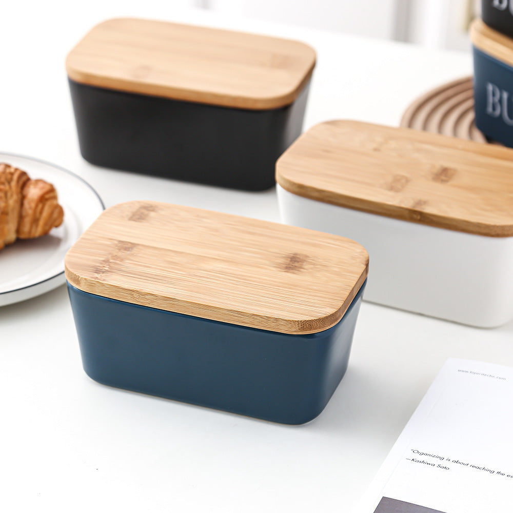 Butter Box Sealed Can Butter Bamboo Cover Cheese With Knife greenroot living