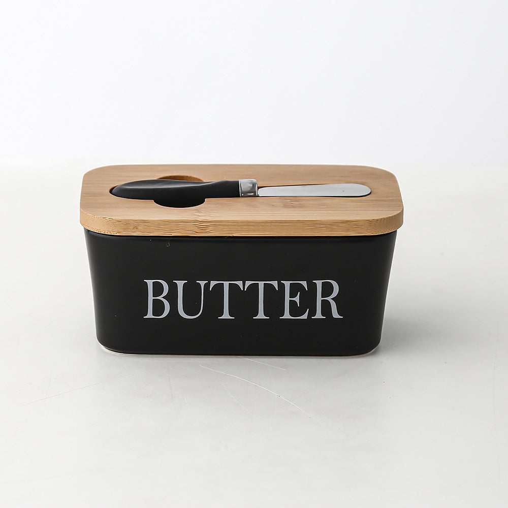 Butter Box Sealed Can Butter Bamboo Cover Cheese With Knife greenroot living