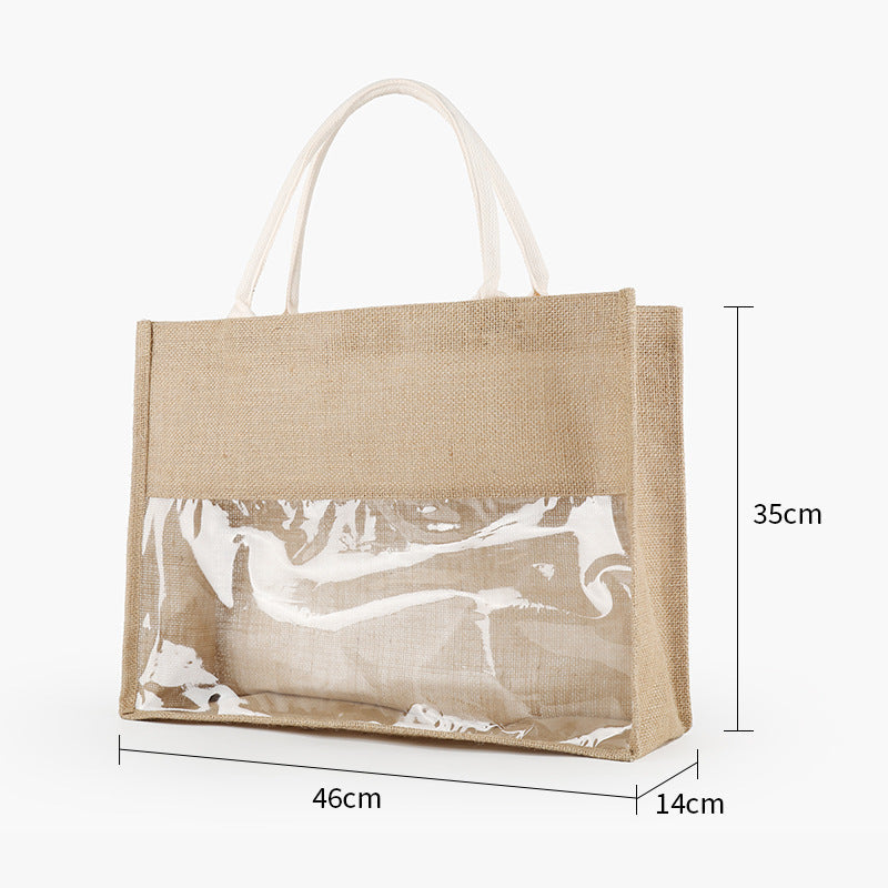 Retro Linen Eco-friendly Transparent Large-capacity Handbag greenroot living