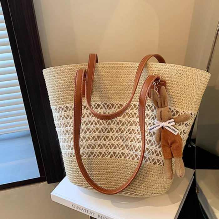 Tote Seaside Large Capacity Woven Shoulder Bag Rattan Woven greenroot living
