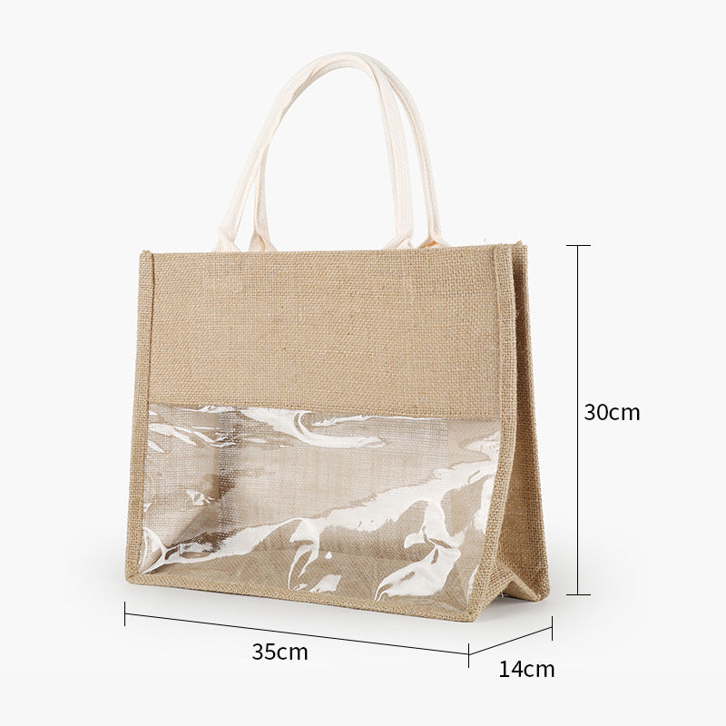 Retro Linen Eco-friendly Transparent Large-capacity Handbag greenroot living
