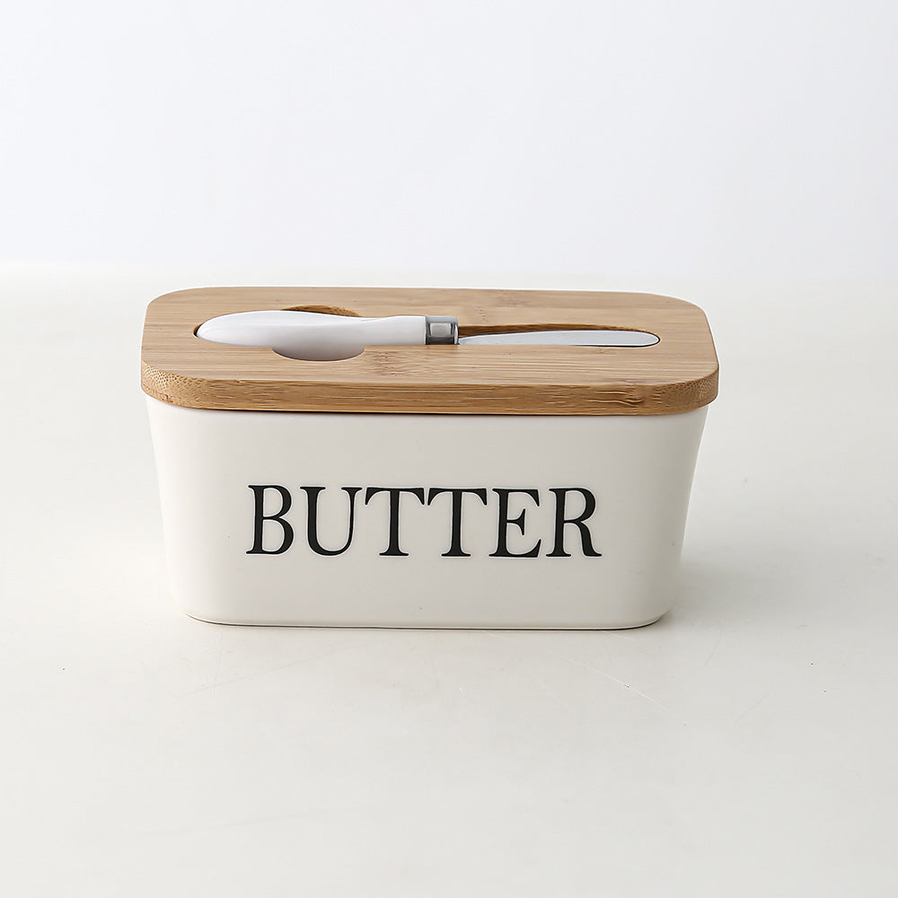 Butter Box Sealed Can Butter Bamboo Cover Cheese With Knife greenroot living