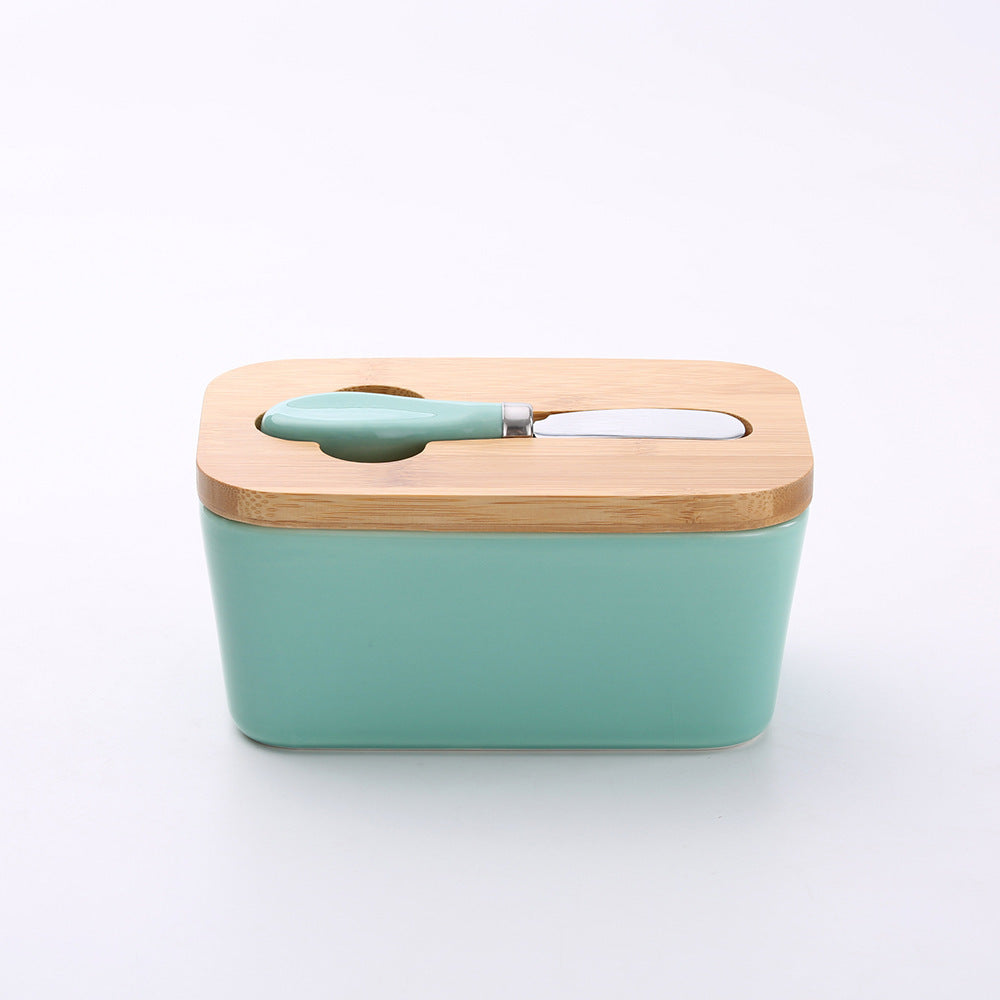 Butter Box Sealed Can Butter Bamboo Cover Cheese With Knife greenroot living
