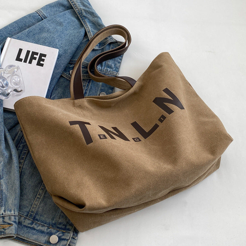 Letter Printed Totes Fashion Large Capacity Canvas Bags For Women All-match Handbag Commuting Shoulder Bag For College Students greenroot living