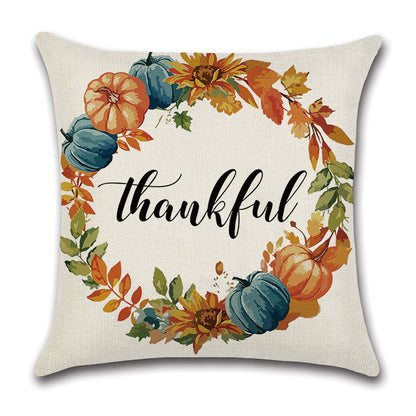 Pillowcase Linen Pumpkin Cartoon Car Thanksgiving Wreath greenroot living
