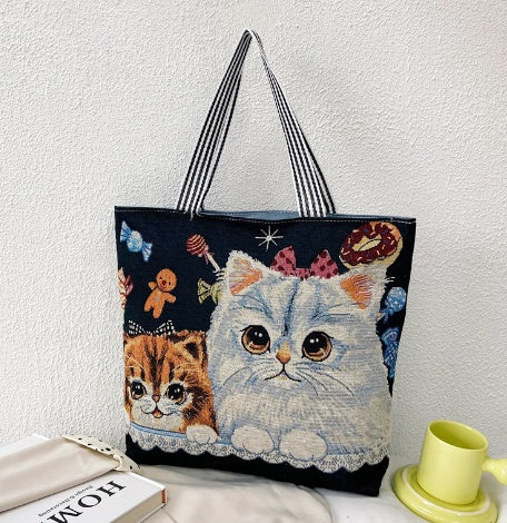 Shopping Bag Cartoon Embroidered Large Shoulder  For Women