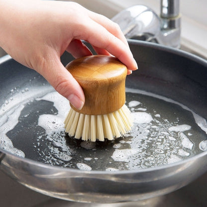 Bamboo handle round head cleaning brush greenroot living