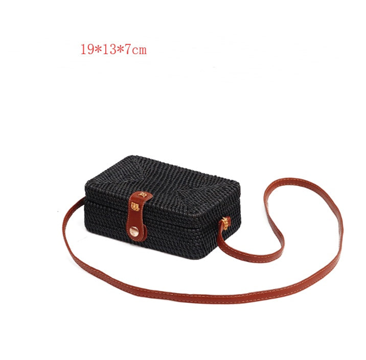 Rattan bag ins diagonal mini bag Sen basket basket tweezers retro literary hand-woven leather buckle bag greenroot living