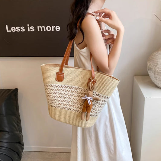 Tote Seaside Large Capacity Woven Shoulder Bag Rattan Woven greenroot living