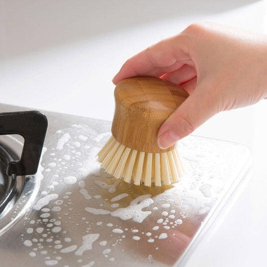 Bamboo handle round head cleaning brush greenroot living