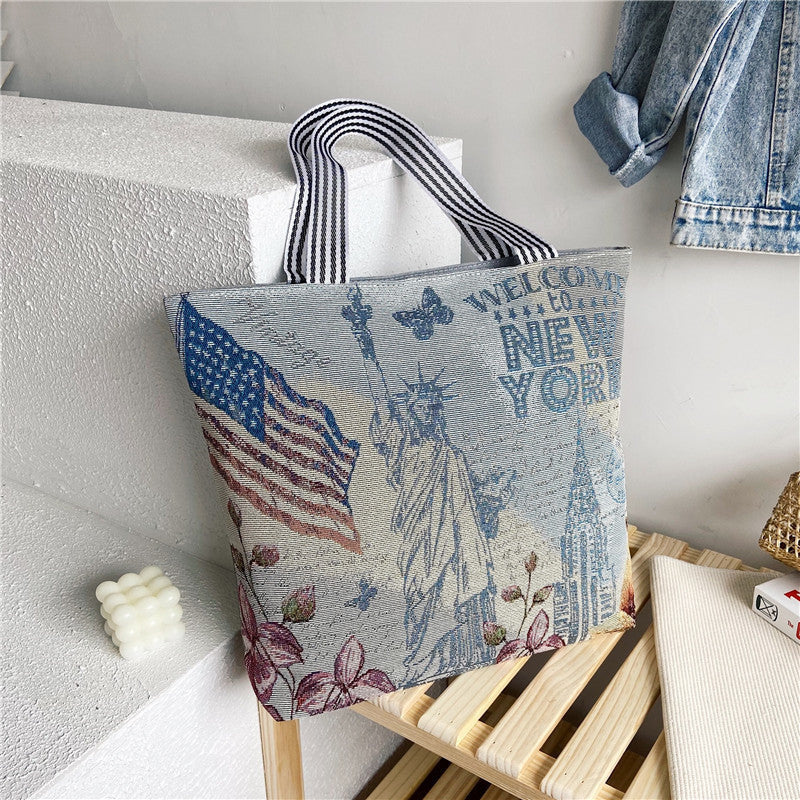 Shopping Bag Cartoon Embroidered Large Shoulder  For Women