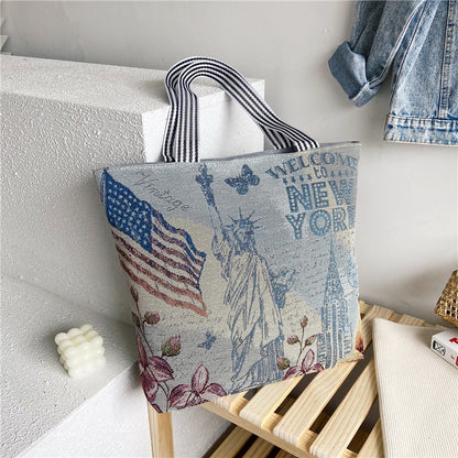 Shopping Bag Cartoon Embroidered Large Shoulder  For Women