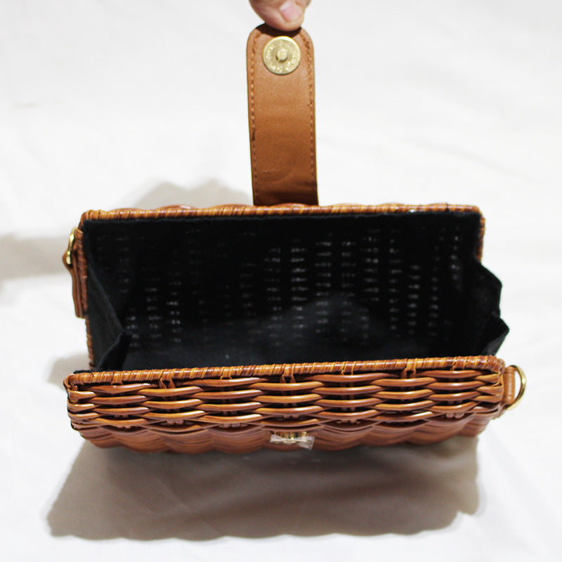 Hand-Held Shoulder Strap Woven Vegetable Basket Rattan-LikeRattan Bag FashionWoven Bag greenroot living