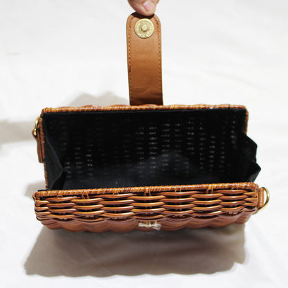 Hand-Held Shoulder Strap Woven Vegetable Basket Rattan-LikeRattan Bag FashionWoven Bag greenroot living