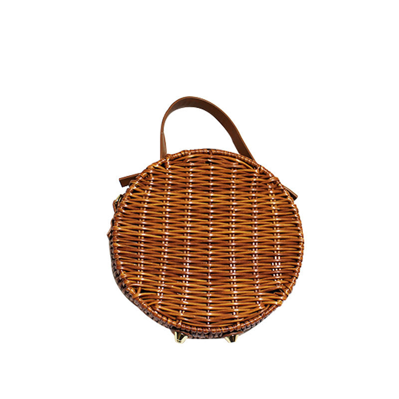 Hand-Held Shoulder Strap Woven Vegetable Basket Rattan-LikeRattan Bag FashionWoven Bag greenroot living