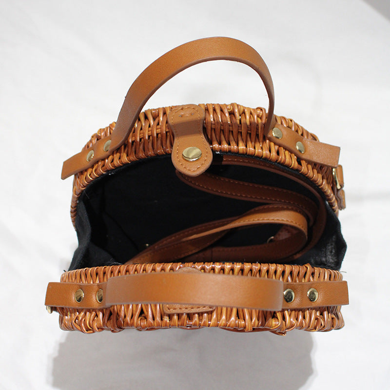 Hand-Held Shoulder Strap Woven Vegetable Basket Rattan-LikeRattan Bag FashionWoven Bag greenroot living