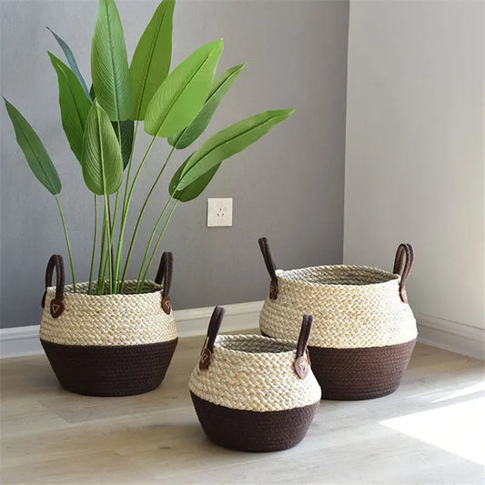 Crafts Seaweed Decoration Straw Bag Flower Pot Container Home Furnishing greenroot living
