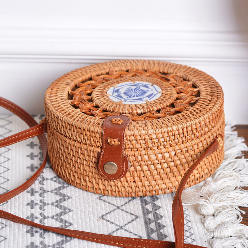 Fast Selling And Hot Selling Rattan Woven Forest Basket Basket Retro Literature And Art Hand Woven Bag Ceramic Hollow Bag greenroot living
