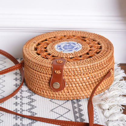 Fast Selling And Hot Selling Rattan Woven Forest Basket Basket Retro Literature And Art Hand Woven Bag Ceramic Hollow Bag greenroot living