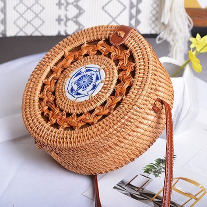 Fast Selling And Hot Selling Rattan Woven Forest Basket Basket Retro Literature And Art Hand Woven Bag Ceramic Hollow Bag greenroot living