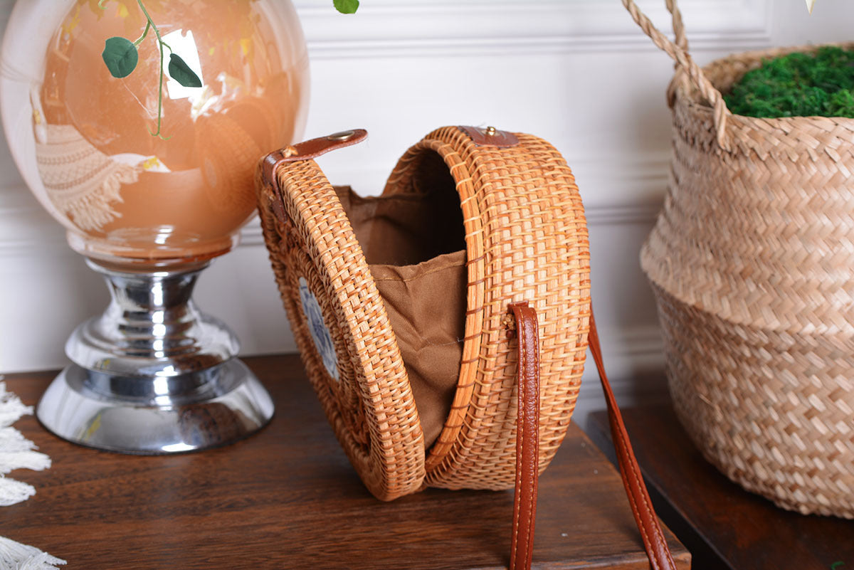 Fast Selling And Hot Selling Rattan Woven Forest Basket Basket Retro Literature And Art Hand Woven Bag Ceramic Hollow Bag greenroot living