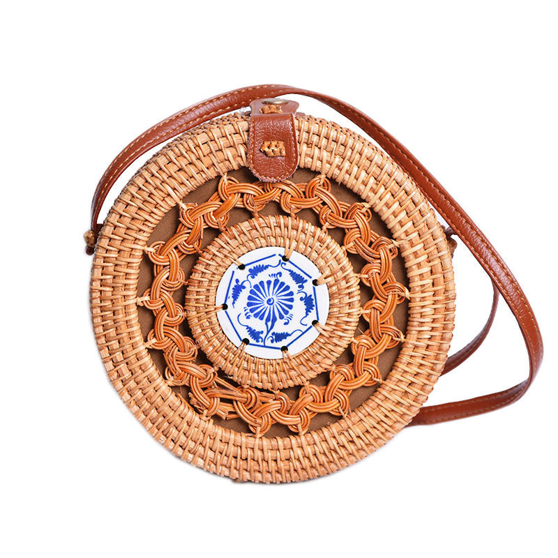 Fast Selling And Hot Selling Rattan Woven Forest Basket Basket Retro Literature And Art Hand Woven Bag Ceramic Hollow Bag greenroot living