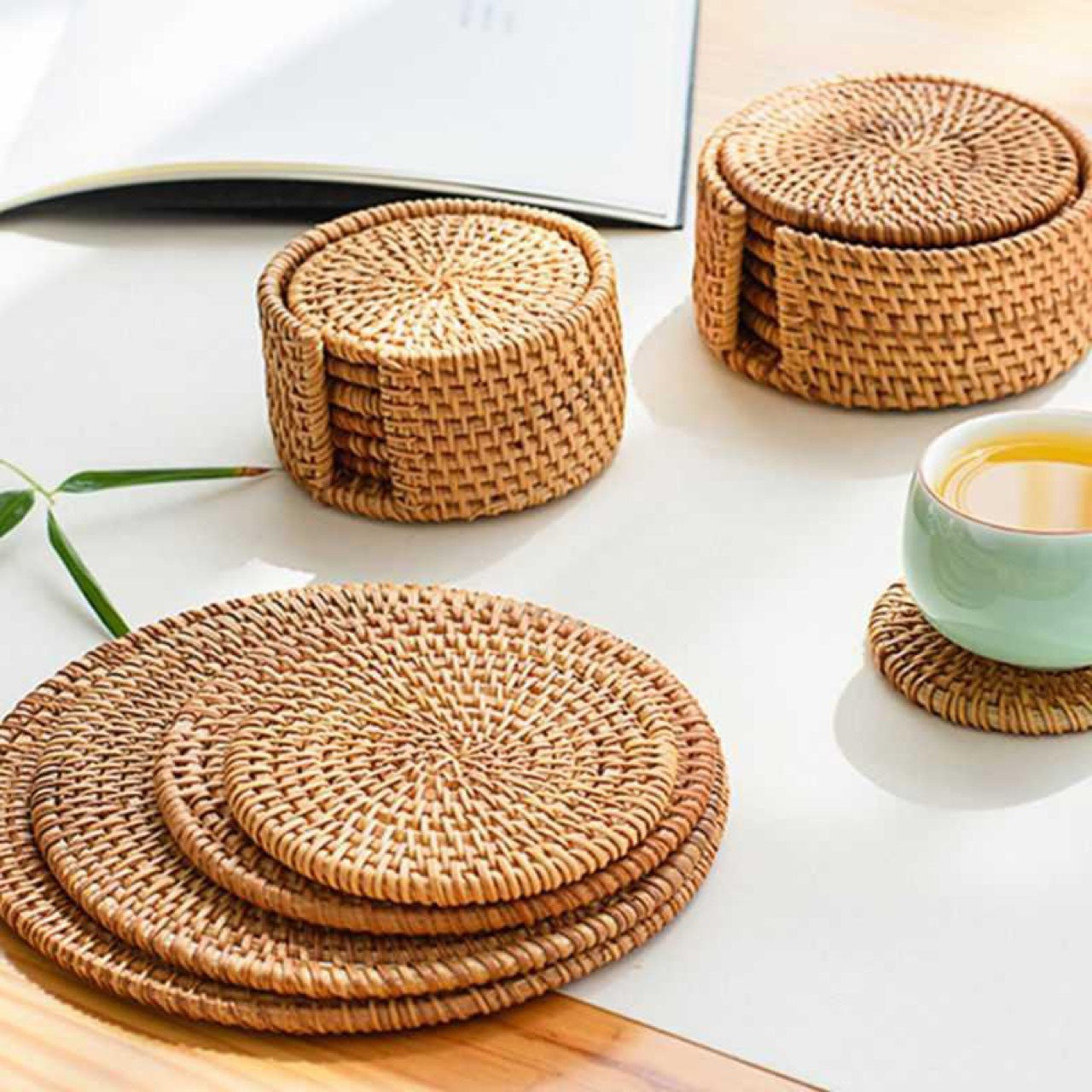 Woven Vietnamese Rattan Coaster, Bamboo Tea Mat, Table Mat, Potholder, Teacup Pot Mat, Placemat, Tea Ceremony Tea Set greenroot living