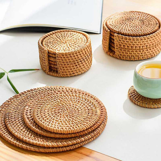 Woven Vietnamese Rattan Coaster, Bamboo Tea Mat, Table Mat, Potholder, Teacup Pot Mat, Placemat, Tea Ceremony Tea Set greenroot living