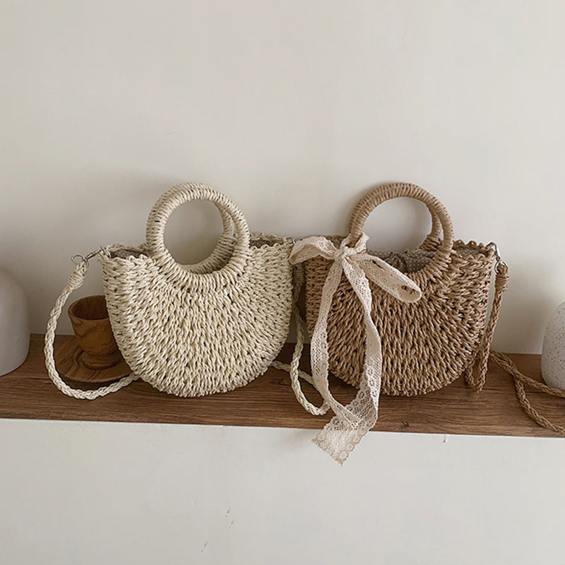 half moon straw bag