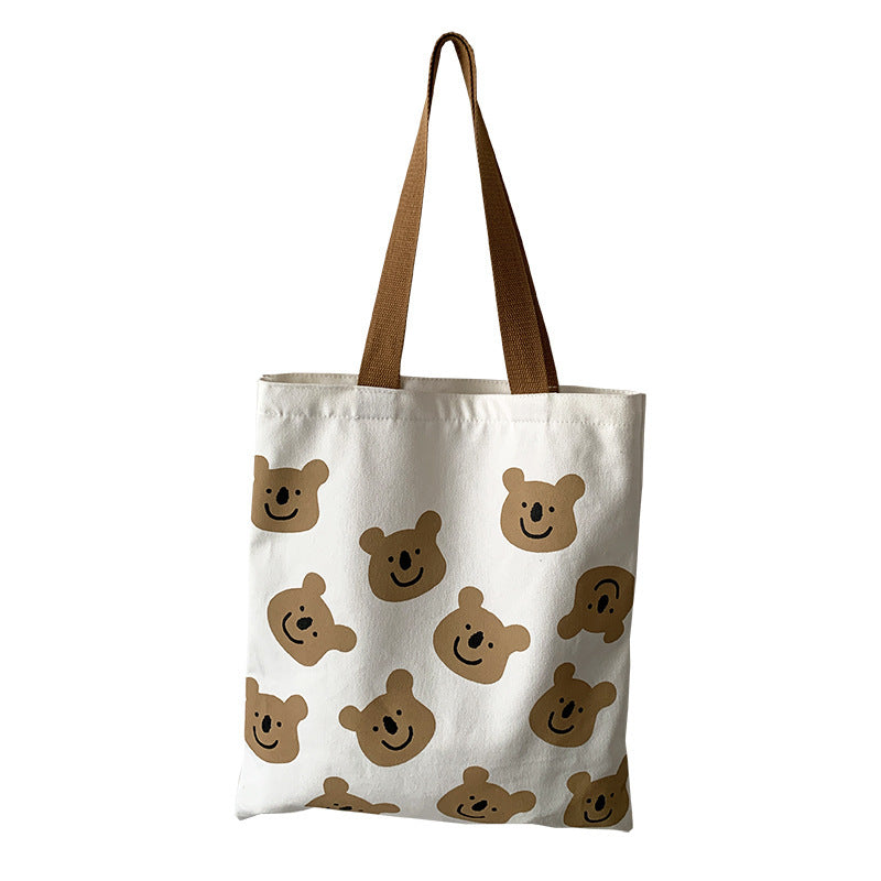 New Canvas Shoulder Shopper Bag for Women Girl Cartoon Bear White Female Handbags Cloth Shopping Bags Ladies Tote Beach Bag greenroot living