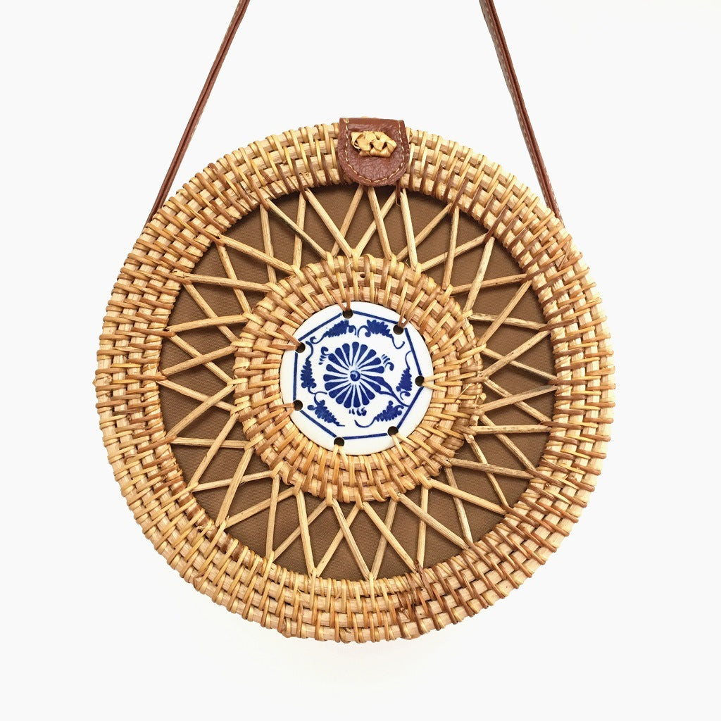 Fast Selling And Hot Selling Rattan Woven Forest Basket Basket Retro Literature And Art Hand Woven Bag Ceramic Hollow Bag greenroot living