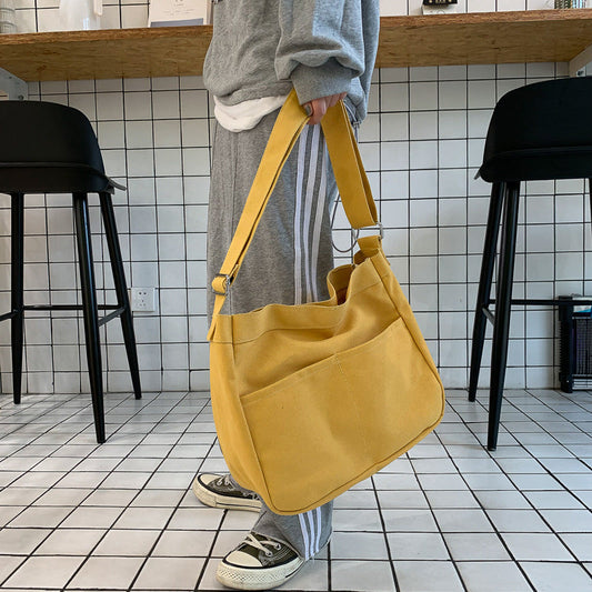Canvas Shopping Bags Hasp Student Ulzzang BF Solid Book Bag All-Match Large Capacity Crossbody Harajuku Tote-Bags Ins Fashion greenroot living
