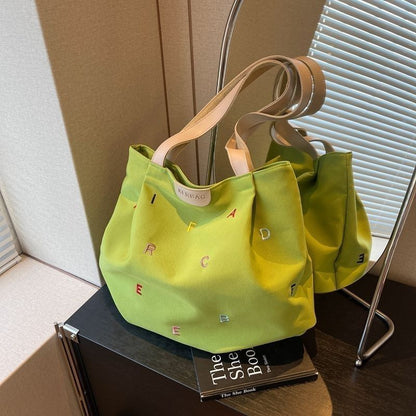 Embroidered Letter Handbag Solid Color Shoulder Tote Bag greenroot living