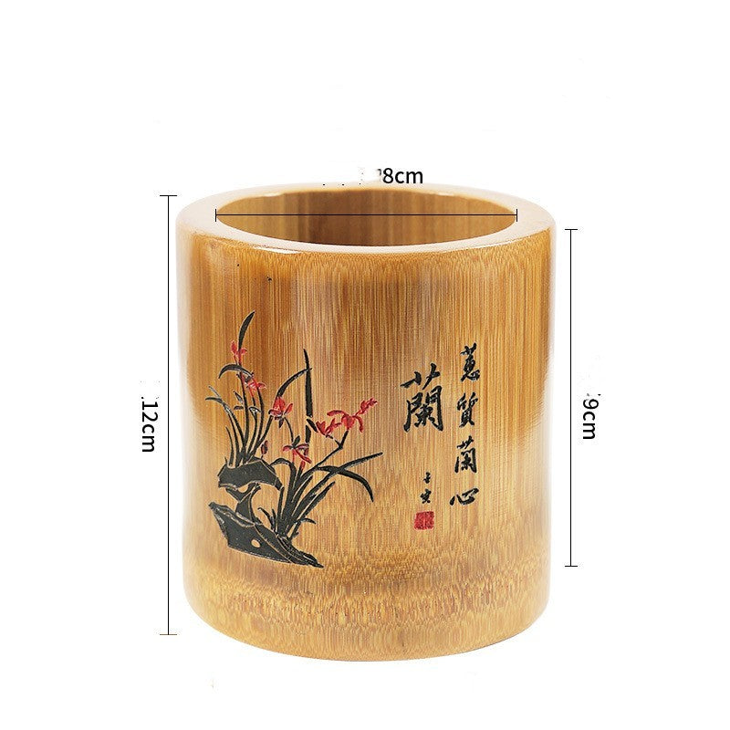 Bamboo Round Pen Container Office Desktop Creativity Ornaments greenroot living