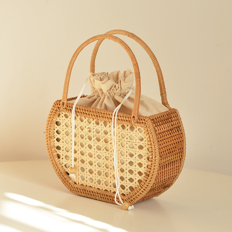 Storage Picnic Outing Basket Hand-woven Rattan Handbag greenroot living