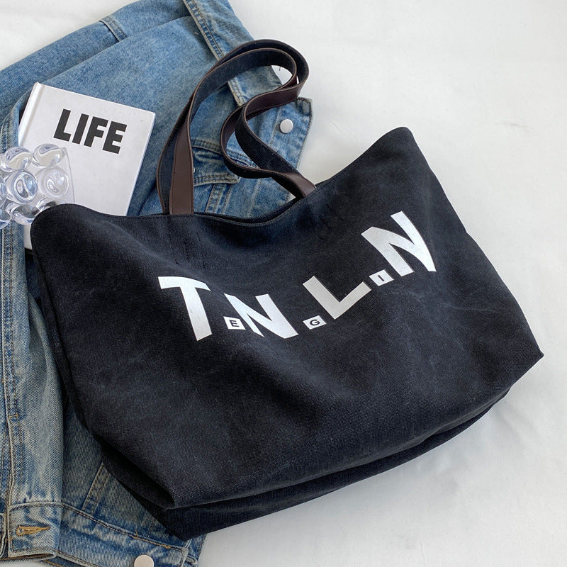 Letter Printed Totes Fashion Large Capacity Canvas Bags For Women All-match Handbag Commuting Shoulder Bag For College Students greenroot living