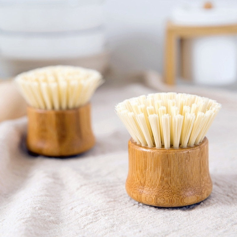 Bamboo handle round head cleaning brush greenroot living