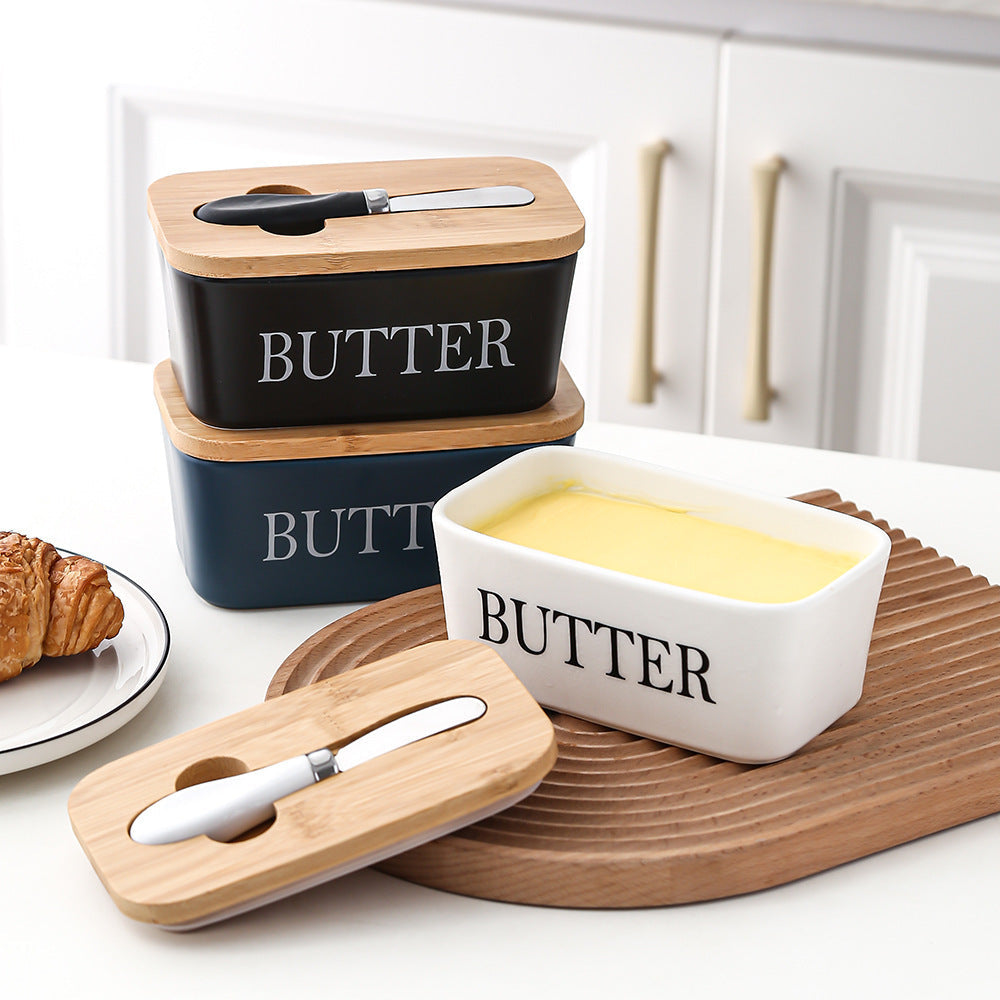 Butter Box Sealed Can Butter Bamboo Cover Cheese With Knife greenroot living
