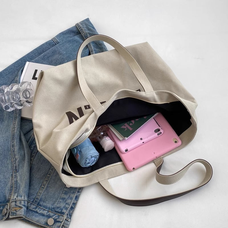 Letter Printed Totes Fashion Large Capacity Canvas Bags For Women All-match Handbag Commuting Shoulder Bag For College Students greenroot living