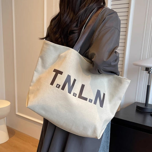 Letter Printed Totes Fashion Large Capacity Canvas Bags For Women All-match Handbag Commuting Shoulder Bag For College Students greenroot living