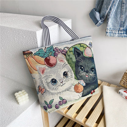 Shopping Bag Cartoon Embroidered Large Shoulder  For Women