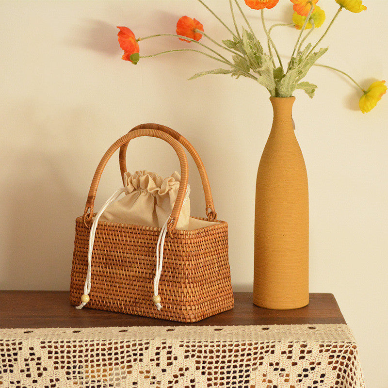 Storage Picnic Outing Basket Hand-woven Rattan Handbag greenroot living