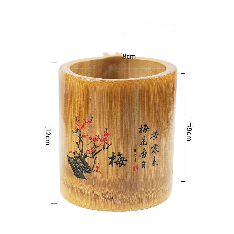 Bamboo Round Pen Container Office Desktop Creativity Ornaments greenroot living