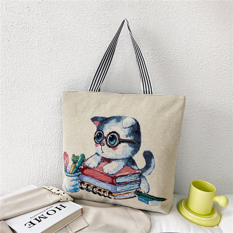 Shopping Bag Cartoon Embroidered Large Shoulder  For Women
