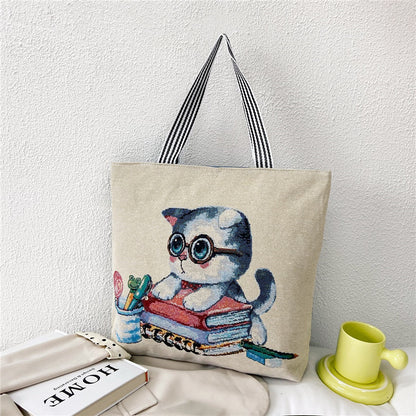 Shopping Bag Cartoon Embroidered Large Shoulder  For Women